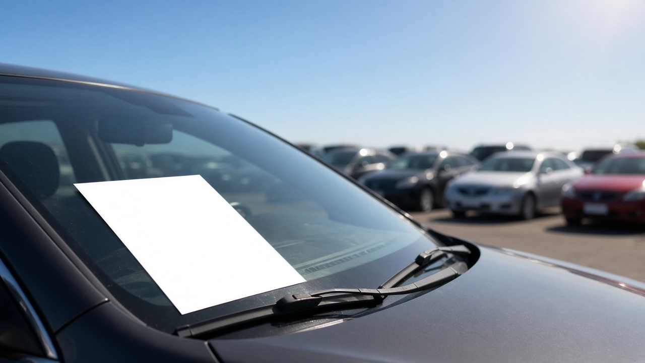 Windshield price card on a used car, a reminder that the FTC Greenway order counts dealer fees as part of the price